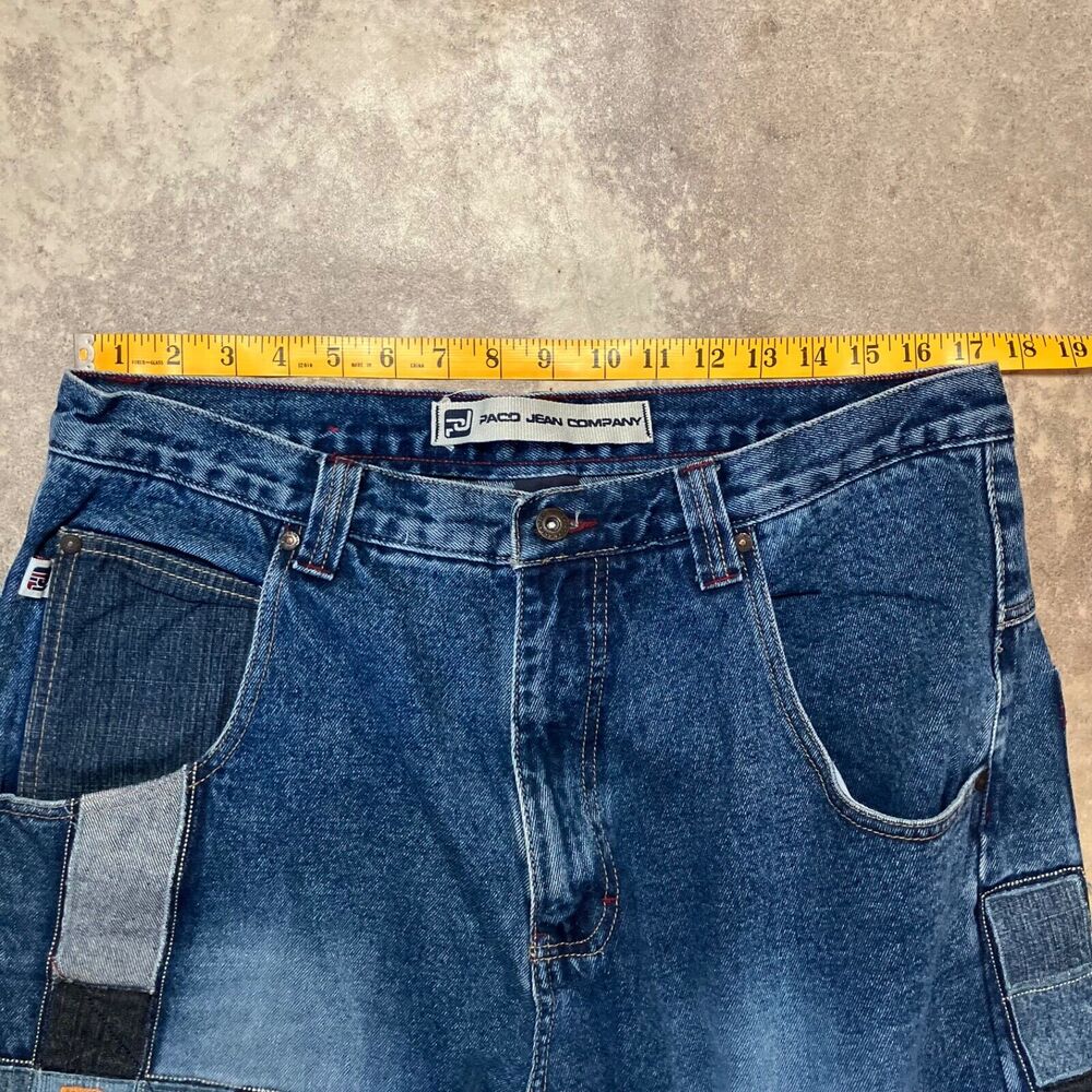 PACO Jeans Mens 36x33 Blue Spellout Patch Wide Leg Baggy Skate Y2K Denim - Picture 2 of 9